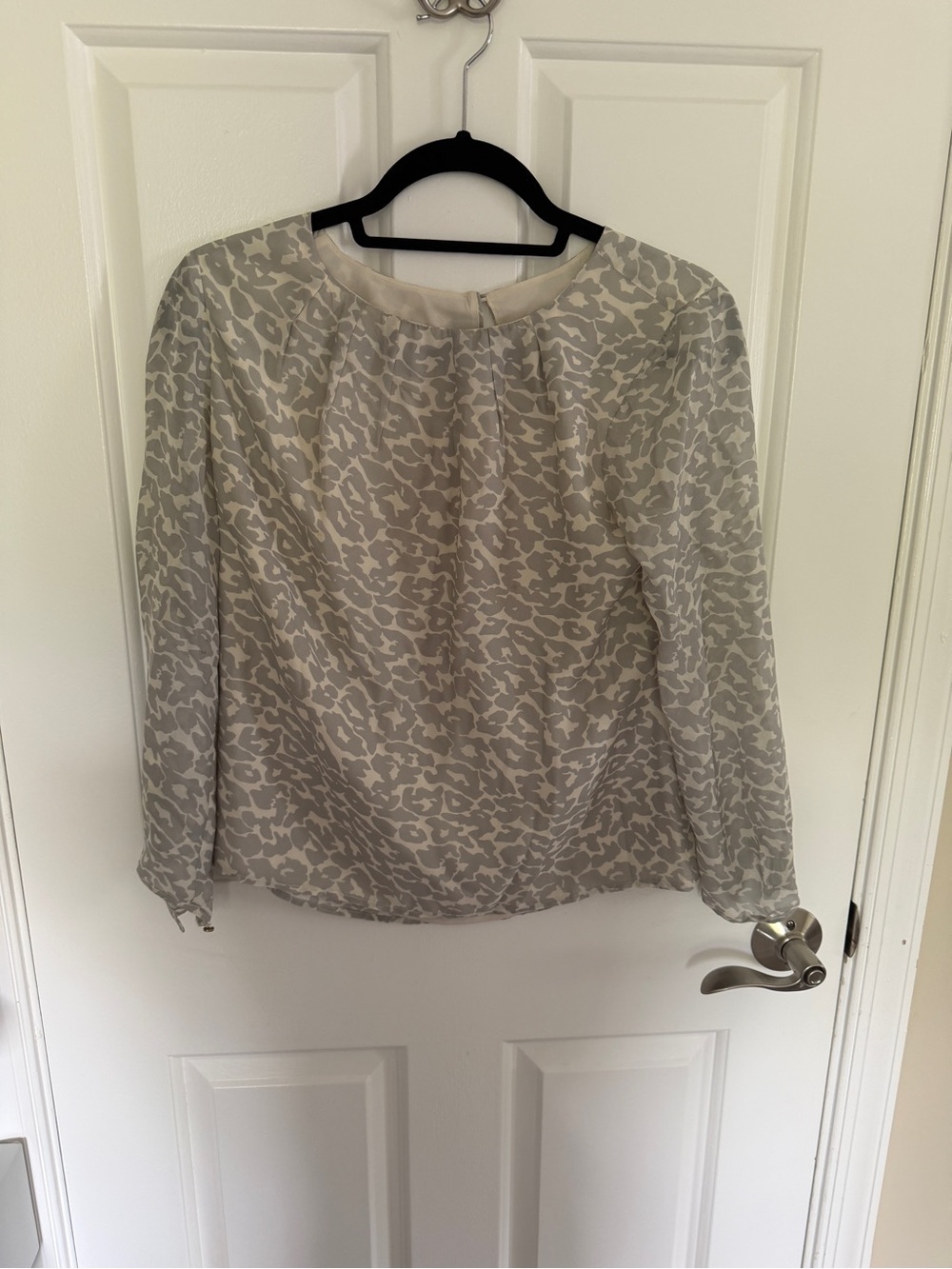 Gray Animal-Print Long Sleeve Women’s Blouse